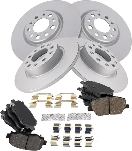 Vista 2 de TRQ Kit de pastillas de freno delanteras y traseras y rotores Kit de productos químicos de freno, pastillas de freno Rotor de freno Cerámica Premium