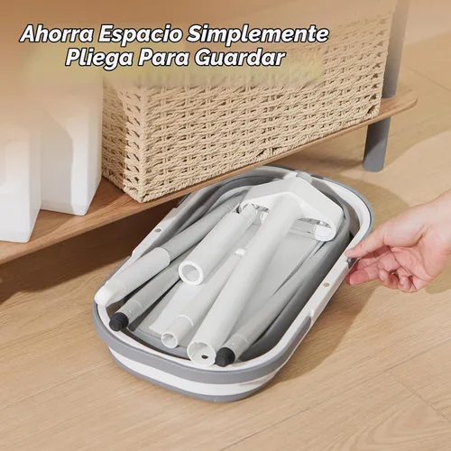 Vista 7 de Oshang Trapeador plano y cubo plegable OG7 con ruedas, 2 almohadillas de microfibra lavables reutilizables, color blanco puro