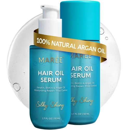 Vista 11 de MAREE Aceite para el cabello encrespado con aceite de argán, queratina y biotina – Suero capilar para brillo de cabello seco y rizado – Productos