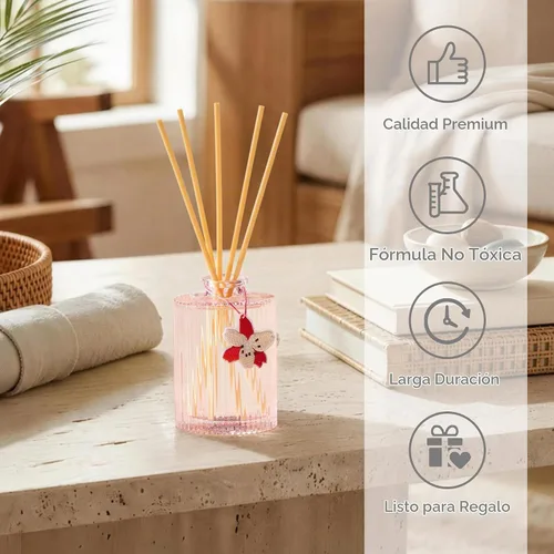 Vista 3 de COCORRÍNA Difusor de aceite con aroma a flor de peonía, 6.09 onzas líquidas 8 cañas, fragancia para el hogar de larga duración, decoración de 2-Rosa