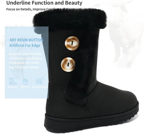 Vista 3 de Obtaom Botas de nieve de invierno para mujer, botas cortas de media pantorrilla, botas de moda de resina con botón de resina sintética para mujer