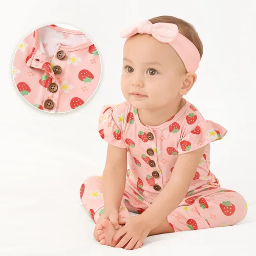 Vista 2 de LITTLE JAMJAMS Mameluco de una pieza para bebé recién nacido con volantes, manga casquillo y botones a presión, sin pies, ultra suave, 0-36 meses