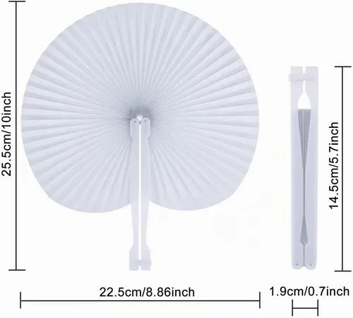 Vista 2 de Pangda Paquete de 24 abanicos plegables redondos surtidos de papel con mango de plástico para relleno de bolsas de fiesta de boda (negro, blanco)