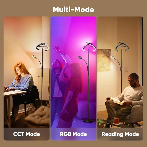 Vista 4 de SIBRILLE Lámpara de Pie RGBCW Mejorada con Lámpara de Lectura, Lámpara de Pie LED con Control Remoto Giratorio Regulable, Luz de Pie Moderna
