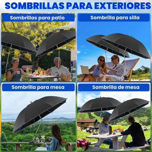 Vista 6 de Sombrilla de playa, paquete de 2 paraguas para silla de 48.7 pulgadas con abrazadera ajustable de 360°, protección UV, sombrilla grande para silla