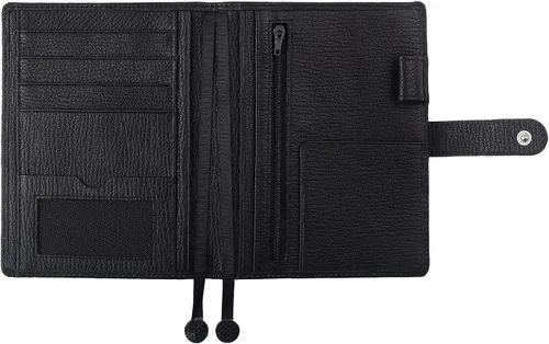 Vista 2 de Funda para planificador de cuero genuino A6 con presilla para bolígrafo, ranuras para tarjetas, bolsillos con cremallera, funda para organizador
