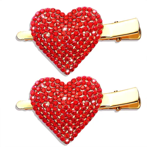 Vista 8 de Pinzas para el cabello para el día de San Valentín para mujer, con diamantes de imitación con purpurina esmaltada, corazones, pasadores