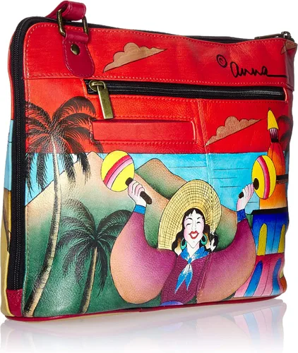 Vista 8 de Anna by Anuschka Organizador de viaje con cremallera de dos caras de cuero genuino pintado a mano para mujer