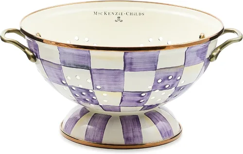 Vista 15 de MACKENZIE-CHILDS Colador de esmalte, colador decorativo de cocina, pequeño, a cuadros cortesanos en blanco y negro