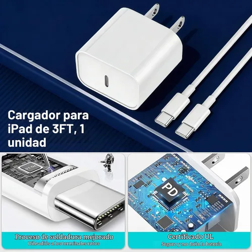 Vista 7 de Cargador rápido USB C para iPad, cargador rápido para iPad 2018-2026, bloque de pared con cable USB C a C de 3 pies para iPad Pro M5/M4/13/12.9/11