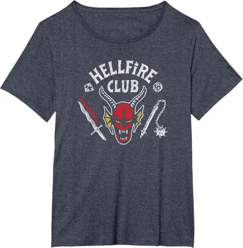 Vista 21 de Stranger Things 4 Camiseta Hellfire Club con Calavera y Armas Negro