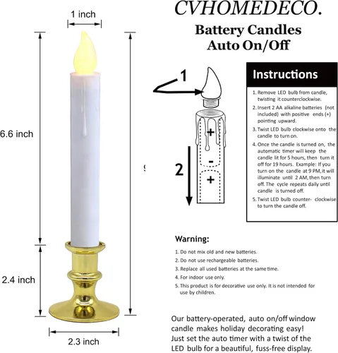 Vista 6 de Velas de ventana con ventosas, cono LED que funciona con pilas, encendido/apagado automático, base dorada extraíble, decoración de luces sin llama