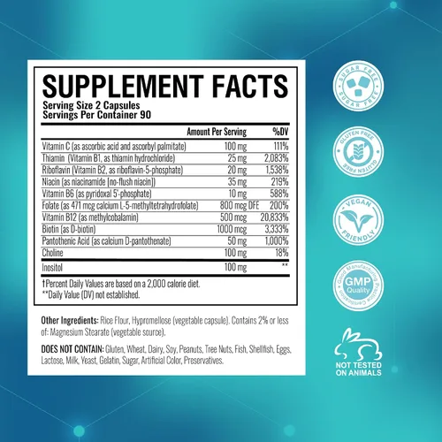 Vista 7 de NutraPep - Vitaminas metiladas del complejo B completo metil multivitamínico