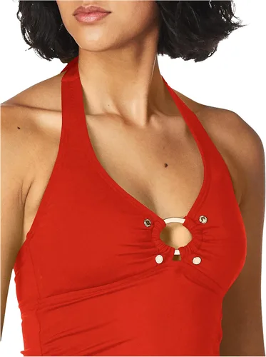 Vista 2 de Calvin Klein Women's Solid Halter Tankini Swimsuit with Removable Soft Cups