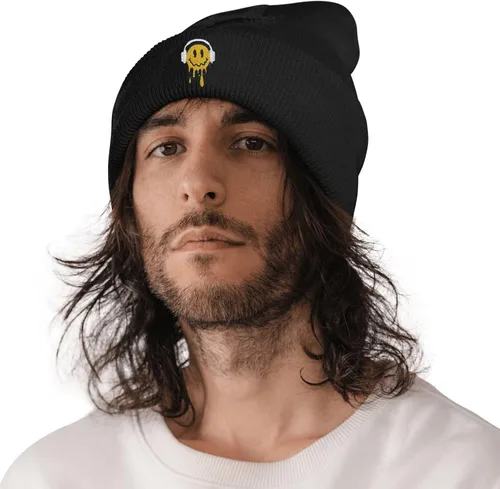 Vista 6 de Yrassio Faith, Jesus Fish Bordado Beanie Sombrero para Hombres Mujeres Invierno Tejer Puños Cálido Estiramiento Calavera Tejer Sombreros Gorra Negro
