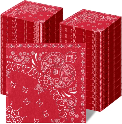Vista 8 de Teling 200 servilletas tipo bandana del oeste, servilletas de cóctel de cachemira marrón para decoración de fiesta de vaquero, vaquera, salvaje