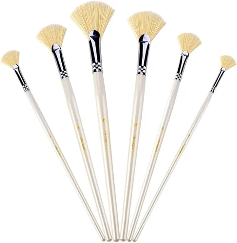Vista 2 de Amagic Juego de 6 pinceles de abanico – Cerda de cerdo natural – Pinceles suaves anti-desprendimiento para pintura al óleo de acuarela acrílica