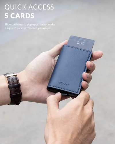 Vista 14 de VULKIT Tarjetero RFID Bloqueo de Cuero Automático Pop Up Cartera Aluminio Slim Pocket Tarjeta de Visita