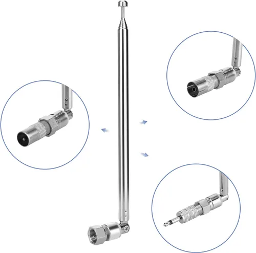 Vista 2 de ENUODA Antena de radio FM de repuesto de 75 ohmios - Antena telescópica de 7 secciones, 6.7-29.8 in, conector macho tipo F con adaptador para radio