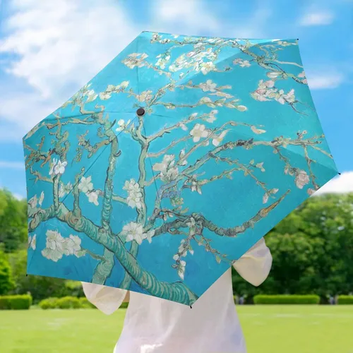 Vista 6 de Sombrilla de viaje plegable compacta con protección UV para 99% de protección UV, resistente al viento, a prueba de lluvia, pequeña sombrilla