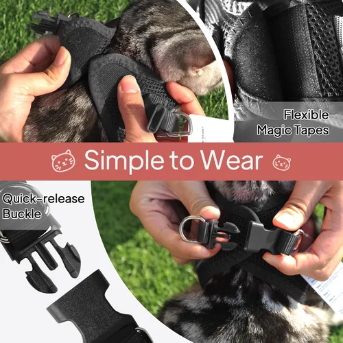 Vista 4 de TwoEar Arnés de gato a prueba de escape, suave chaleco ajustable para perro, de malla transpirable, chaqueta reflectante de fácil control para Negro