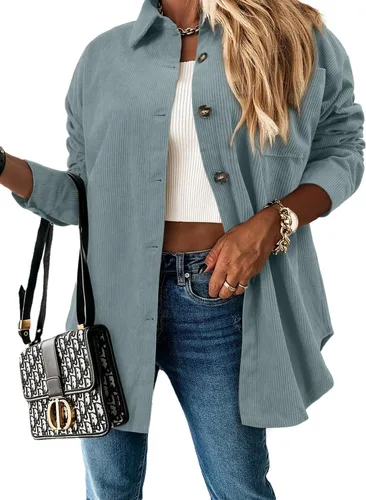 Vista 90 de ZOLUCKY Chaqueta de manga larga con botones para mujer, talla grande, blusas
