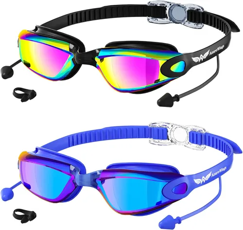 Vista 14 de Paquete de 2 gafas de natación sin fugas, antivaho y UV, gafas de natación para adultos, hombres y mujeres, lentes de policarbonato con espejo HD