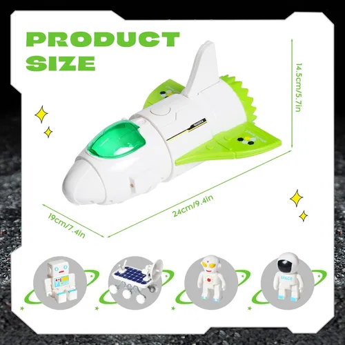 Vista 3 de Jomifin Juguete de nave espacial para niños y niñas, juguetes del transbordador espacial con luces y sonido, figura de 3 astronautas, cabina que se