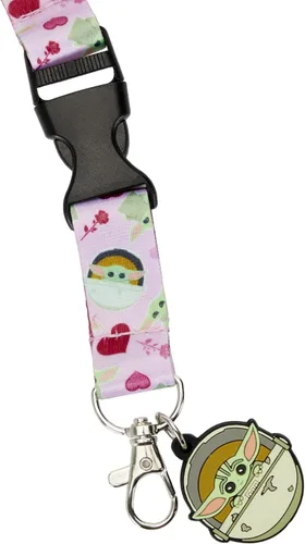 Vista 2 de Loungefly Star Wars Baby Yoda - Cordón estampado con dije rosa