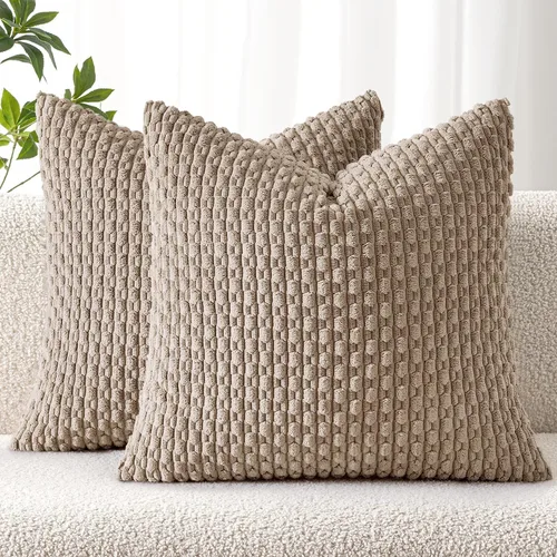 Vista 28 de MIULEE - Juego de 2 fundas decorativas cuadradas para cojines, de pana suave y con estilo campestre bohemio a rayas para decorar hogar, sofá, cama