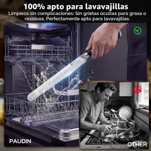 Vista 4 de PAUDIN Cuchillo de trinchar, cuchillo para brisket de 12 pulgadas, cuchillos de rebanar premium con hoja Granton para cortar brisket ahumado, carne