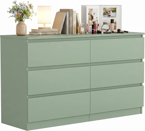Vista 15 de Spaco Cómoda negra para dormitorio, cómoda moderna de 6 cajones con cajón profundo, amplia cómoda de almacenamiento, muebles organizadores de Negro
