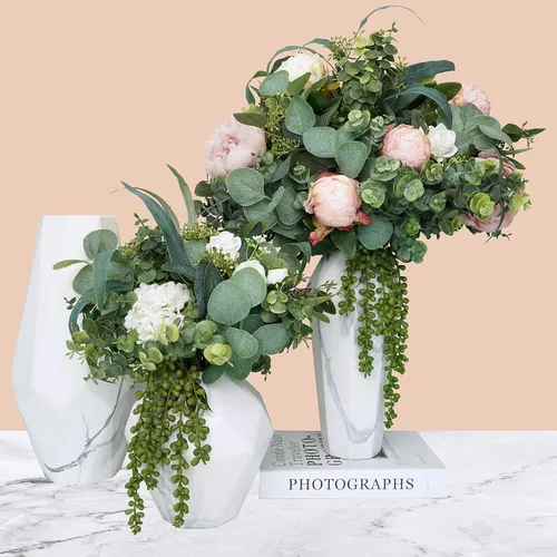 Vista 7 de Hojas artificiales de eucalipto de dólar plateado a granel, tallos y ramas sintéticas para ramos de florero, arreglos florales, corona, decoración