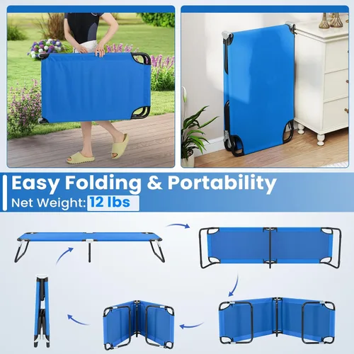 Vista 8 de Giantex Catre plegable de camping para adultos, cama portátil con tela Oxford 600D, marco resistente, capacidad de 350 libras, uso en 1 paso, silla