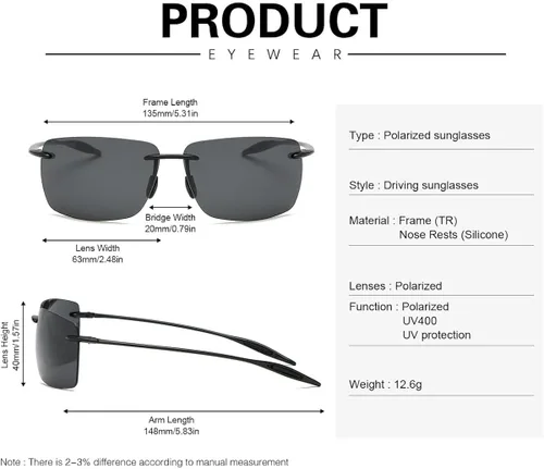 Vista 2 de Devirld Gafas de sol polarizadas sin marco z87 para mujer, gafas de sol de seguridad UV400 antirreflejos, lentes de sol Mztrix Bex