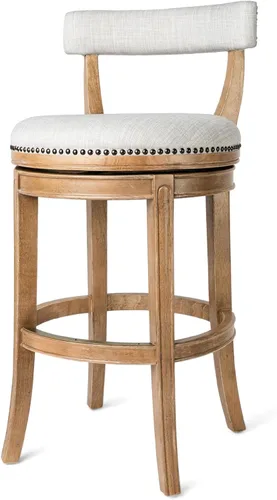 Vista 16 de Maven Lane Alexander - Juego de 2 taburetes de bar de 31 pulgadas, taburetes giratorios con reposapiés, tapicería de madera maciza gris y tela gris