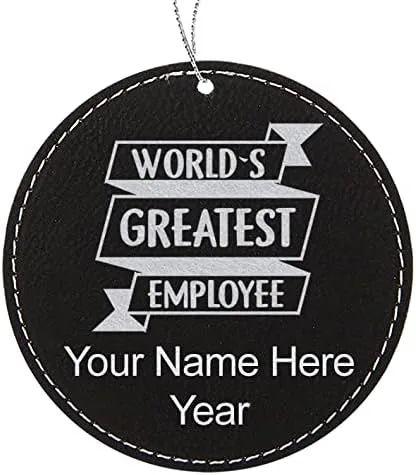 Vista 4 de LaserGram Personalized Christmas Ornament, World's Greatest Employee, Faux Leather, Custom Laser Engraved Gift Idea (Round Shape, Black with Gold)