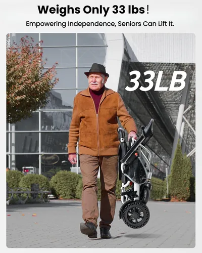 Vista 2 de Sillas de ruedas eléctricas ultra ligeras de 33 lb para adultos - Alcance de 15 millas y motor dual de 360 W, capacidad de 330 lb, silla de ruedas