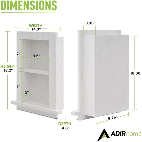 Vista 2 de AdirHome Nicho de pared empotrado, botiquín empotrado blanco completamente montado