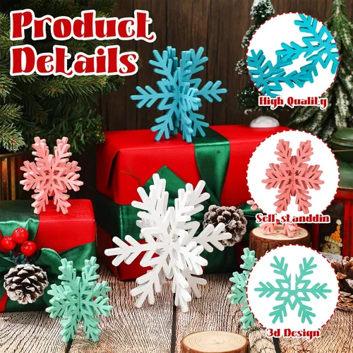 Vista 6 de Bucherry 12 piezas de decoración de mesa de copo de nieve de madera 3D con copos de nieve y centro de mesa para fiesta de congelados, Navidad