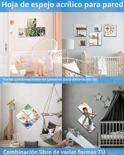 Vista 2 de Azulejos de espejo irrompibles autoadhesivos, 4 piezas de 8 x 8 pulgadas para decoración de aula, espejos pequeños para decoración de pared