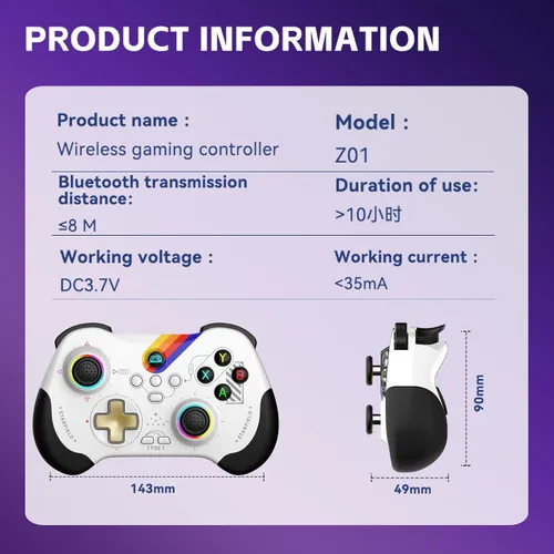 Vista 5 de Koiiko Wireless Gaming Controller for ipad/iphone Android/PC/Switch/Streaming on Xbox/PS4/PS3, Bluetooth, Pocket Size, 7-Colors LED, Hall Effect