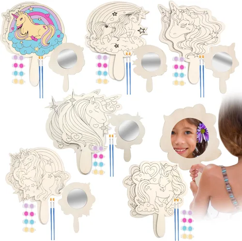 Vista 8 de Idiy Paint Your Own Forest Animals - Kit de espejo de 12 unidades con pintura y pincel No prep needed • 6 forest animal mirrors • Individually