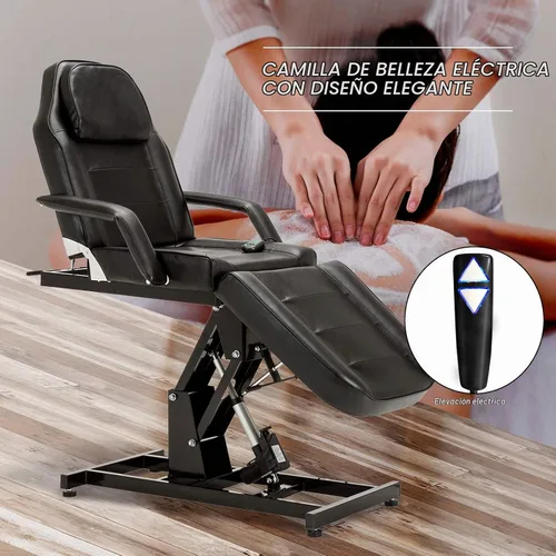 Vista 8 de BarberPub Silla de tatuaje ajustable de altura eléctrica Cama de masaje negro 0100 400 lbs cap, PVC leather, remote electric lift, manual back/leg
