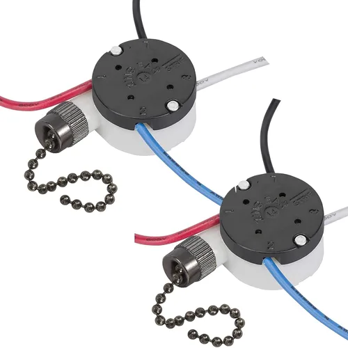 Vista 9 de Interruptor de ventilador de techo Zing Ear ZE-208s E89885 de 3 velocidades con 4 cables, interruptor de cadena de tracción, interruptor de luz