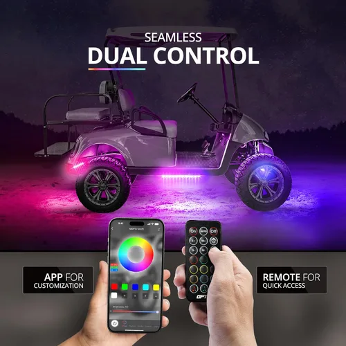 Vista 4 de OPT7 Aura DreamColor - Kit de luz LED para carrito de golf de 12 V con aplicación y control remoto, 4 tiras de luz multicolor impermeables