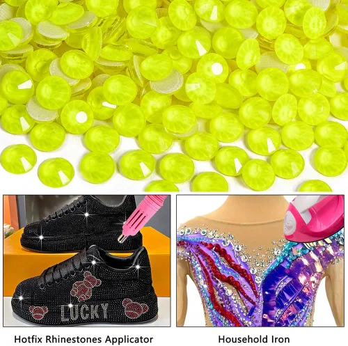 Vista 3 de Diamantes de imitación Hotfix a granel, 14400 unidades de diamantes de imitación termoadhesivos para manualidades, ropa, decoración, SS16, neón
