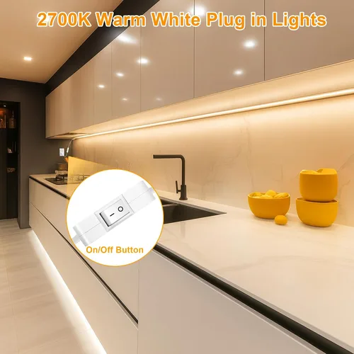 Vista 2 de maylit Tira de Iluminación LED para Debajo del Gabinete con Enchufe de 48 pulgadas, Barra de Luz LED Pequeña Ultra Brillante, 2700K Blanco Cálido