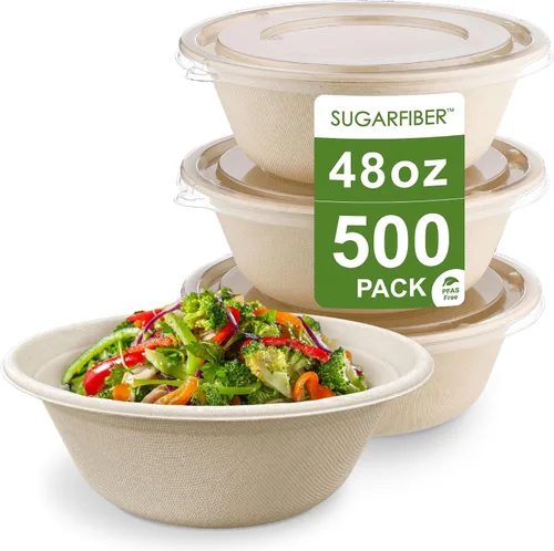 Vista 15 de 32oz Compostable Paper Bowls Disposable Round Soup Bowls with Lids, 500 SET