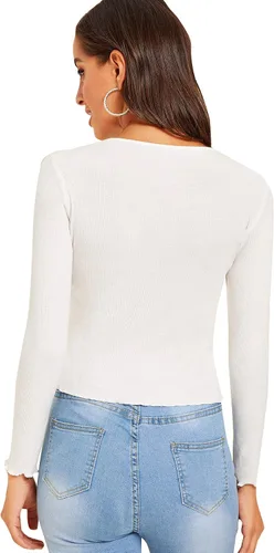 Vista 2 de SweatyRocks Camiseta de manga larga básica de punto casual para mujer